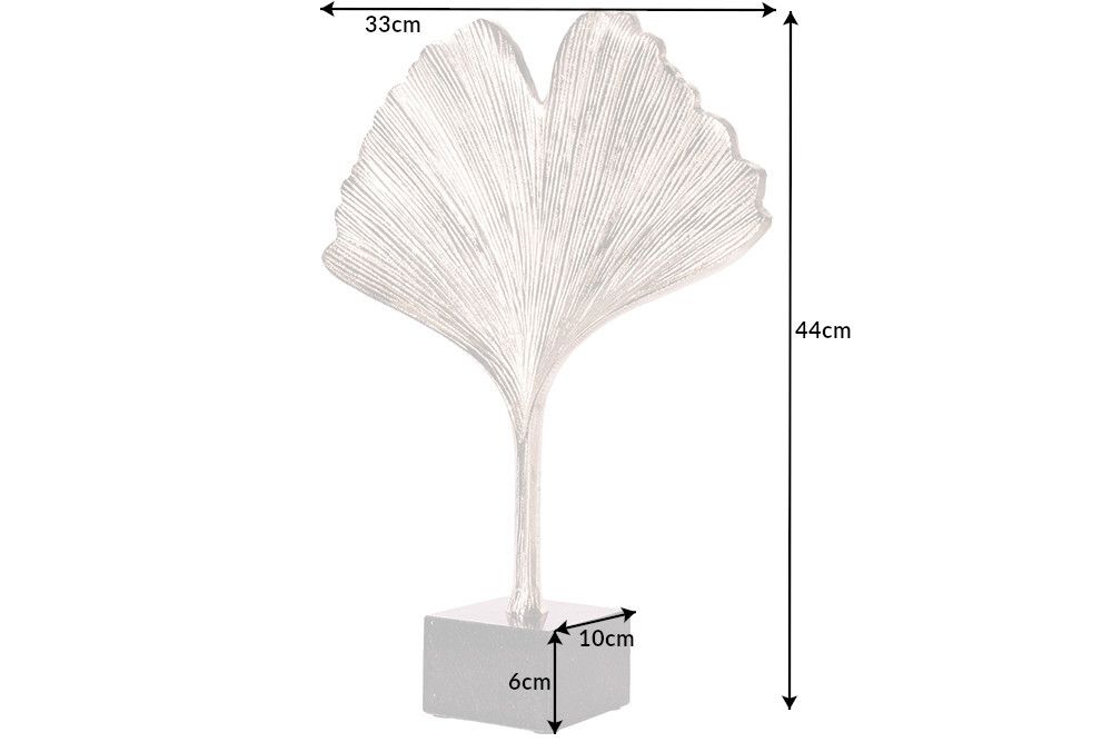 Dekorative Skulptur GINKGO LEAF 45cm silber handmade Metall mit Marmorsockel