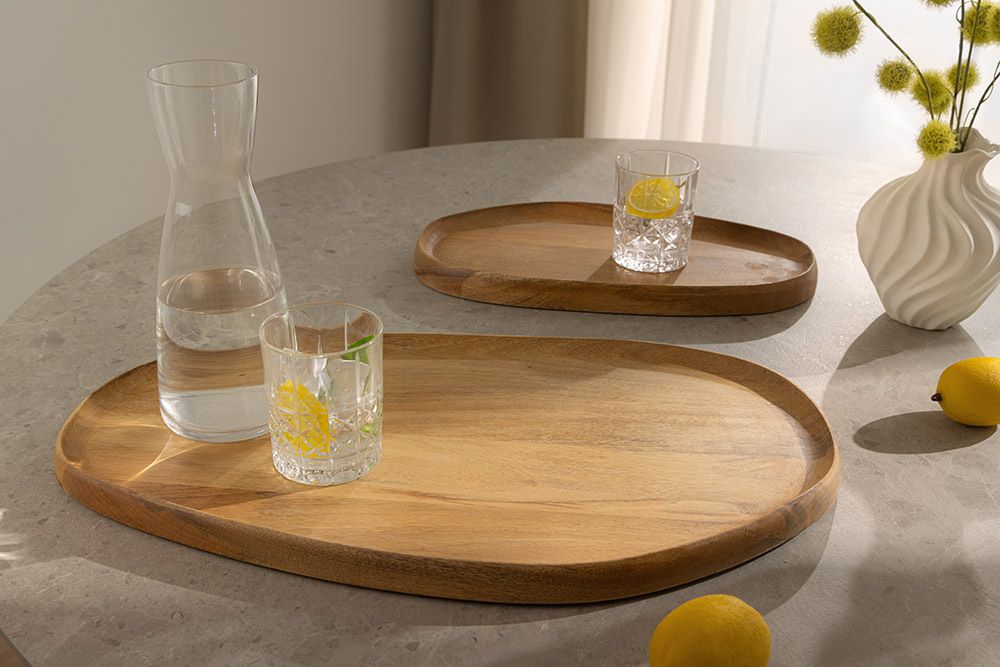 Massives 2er Set Tablett AMAZONAS 55cm natur Mangoholz cream finish Servierbrett