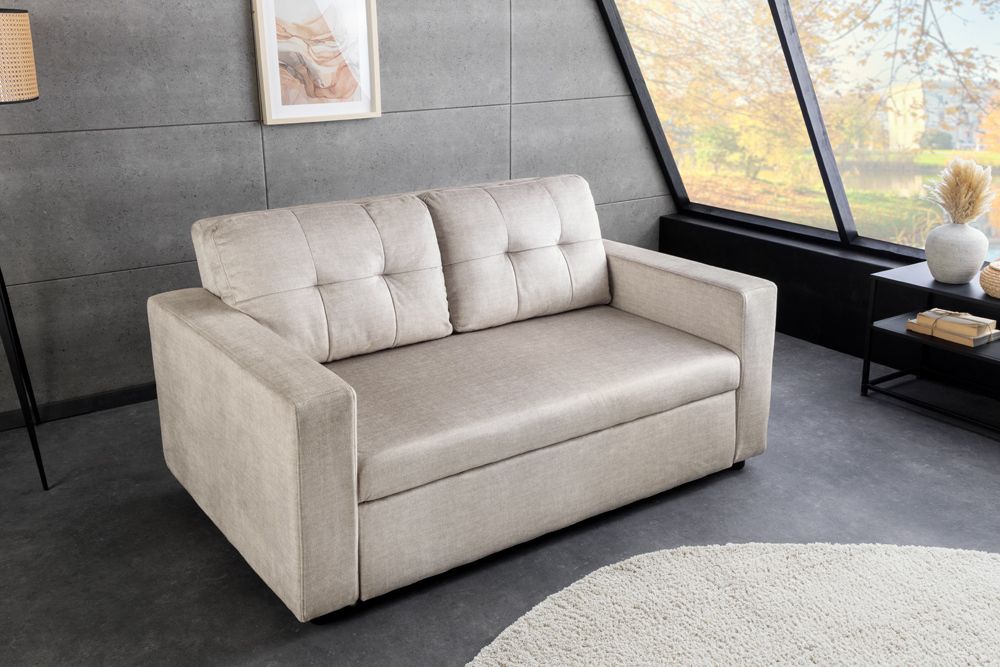 Sofa mit Schlaffunktion SMART 140cm champagner beige hochwertiger Vogue Seiden Samtstoff