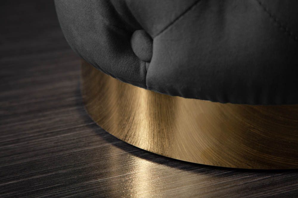 Design Hocker MODERN BAROCK 40cm schwarz gold Samt Chesterfield