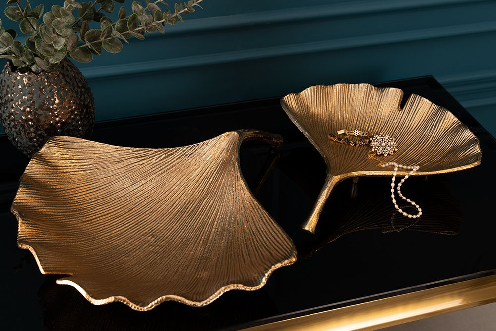 Dekorative Schale GINKGO 45cm gold handmade Metall