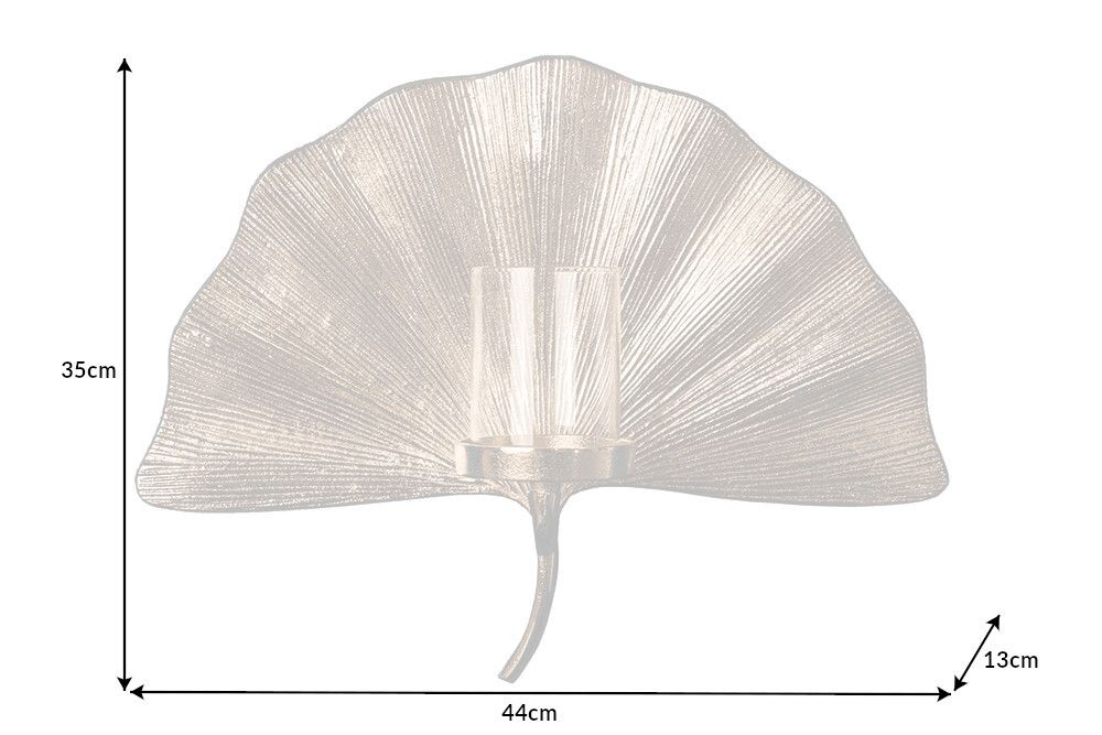 Dekorativer Kerzenhalter GINKGO 44cm silber handmade Metall Wandteelicht