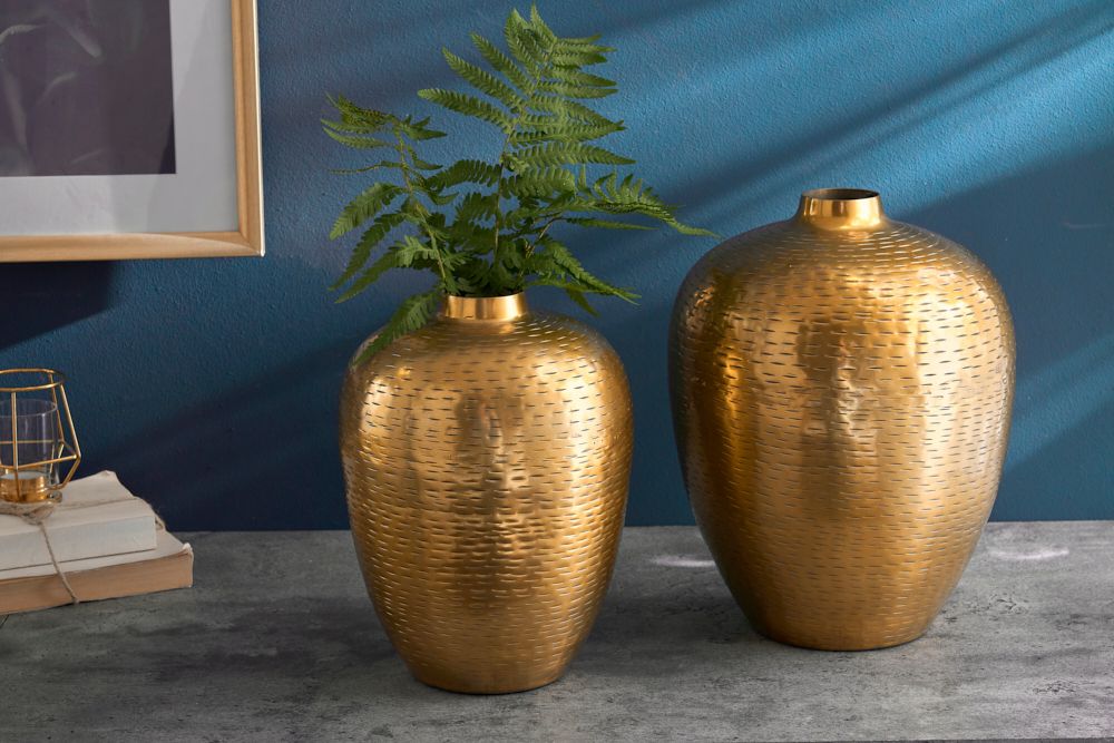 Elegantes Vasen 2er Set ORIENTAL 32cm gold im Rice Hammerschlag Design
