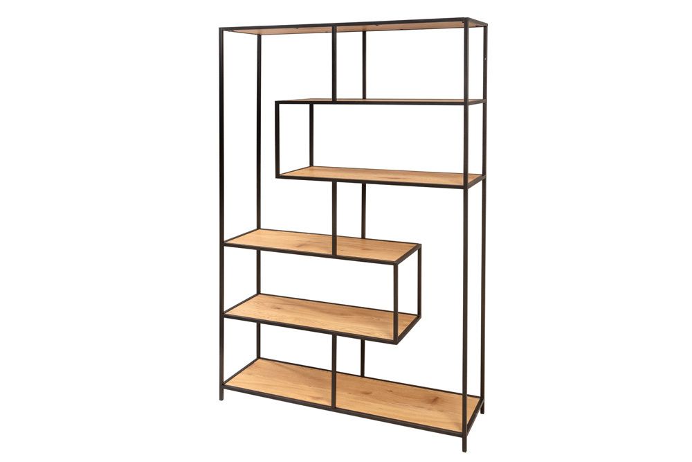 Industrial Bücherregal SLIM LINE 185x114cm Wildeiche schwarz sechs Regalböden