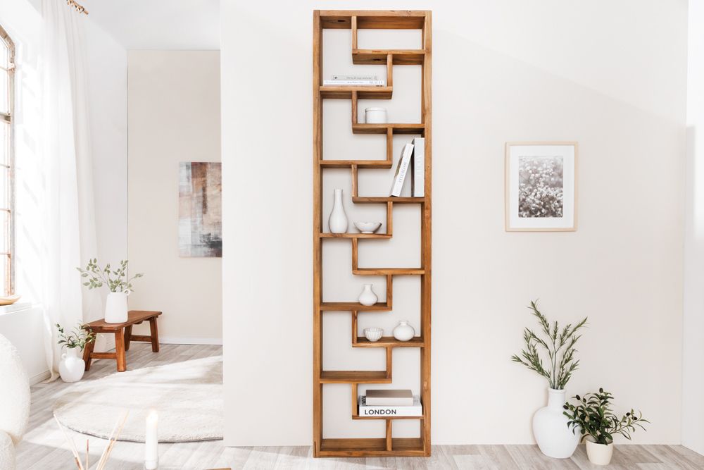 Massives Bücherregal JAVA 200cm natur recyceltes Teakholz Standregal Raumtrenner