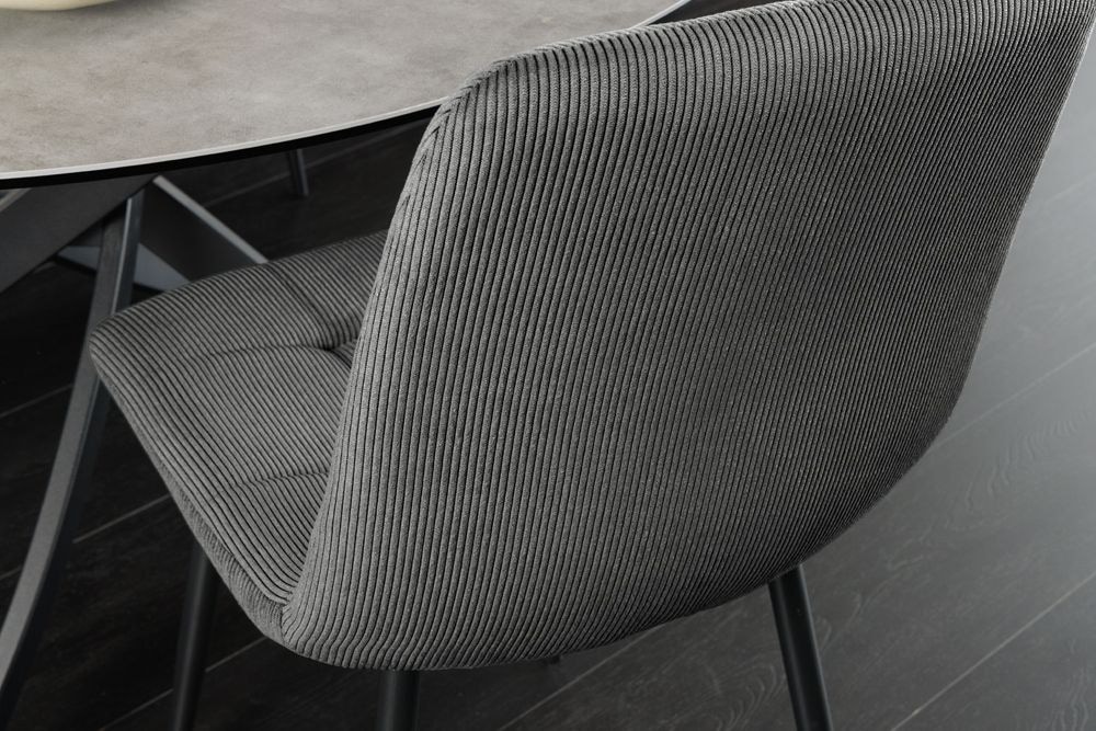 Moderner Design Stuhl TRES CHIC grau Cord schwarze Metallbeine Esszimmer