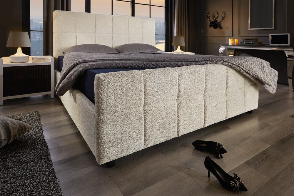 Modernes Boxbett PRESTIGE 180x200cm creme Bouclé mit Stauraum und Lattenrost