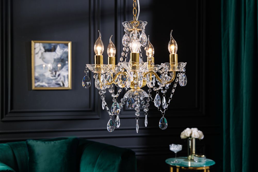 Design Kronleuchter DIAMONDS S 40cm gold Acryl 5-armig Barock Design