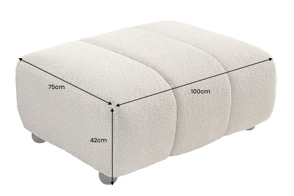 Moderner Hocker ADLON 100cm champagner greige Bouclé Federkern Fußhocker Sitzhocker