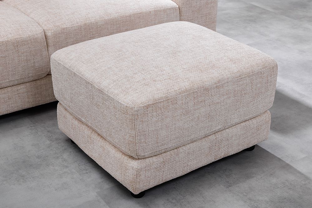 Moderner Hocker LOFT 75cm champagner beige Chenille Nosagfederung Taschenfederkern