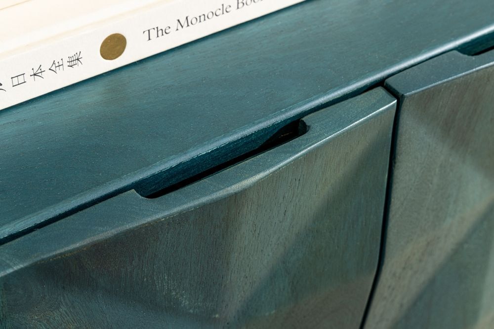 Massives Sideboard VULCANO 180cm türkis Mangoholz gold Metallgestell