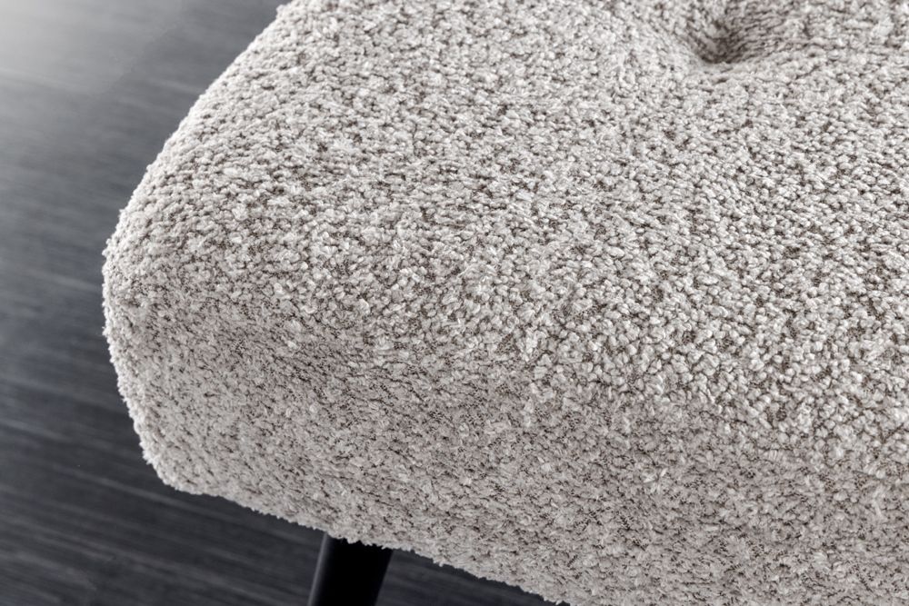 Design Sitzbank BOUTIQUE 100cm champagner greige Bouclé schwarze Metallbeine Polsterbank