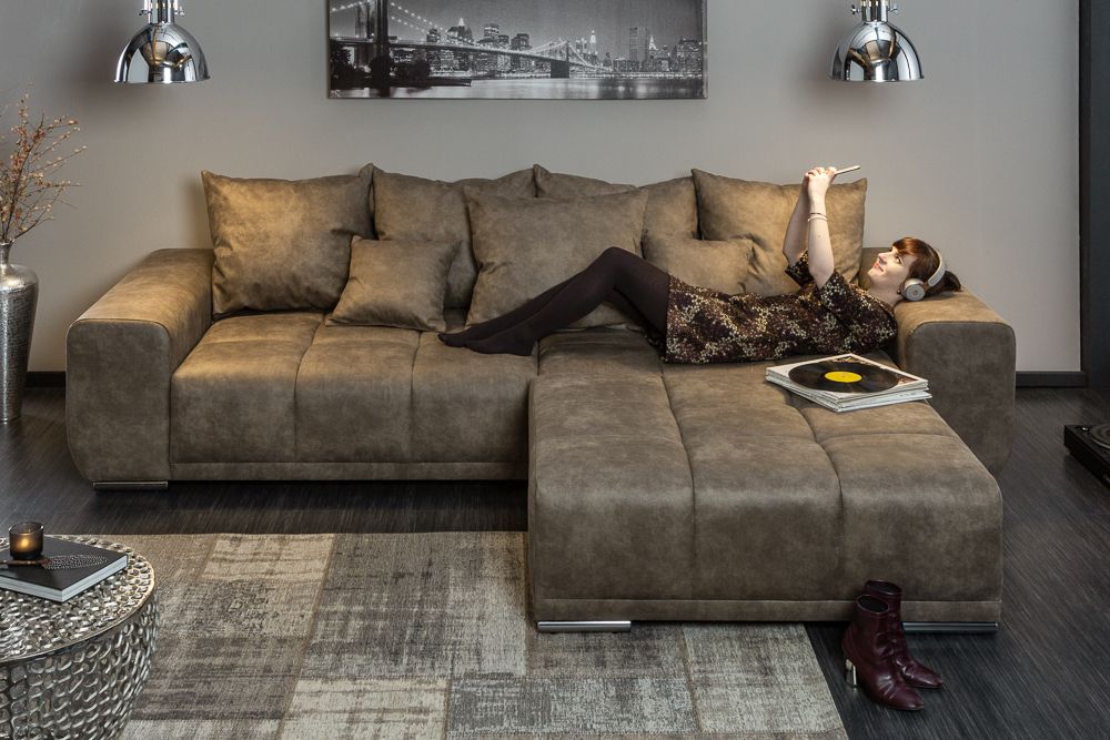 Big Sofa ELEGANCIA 285cm taupe Microfaser XXL Couch inkl. Kissen Federkern