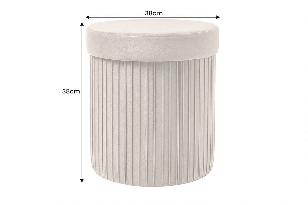 Runder Hocker ÉLAN 40cm champagner greige Samt faltbar mit Stauraum