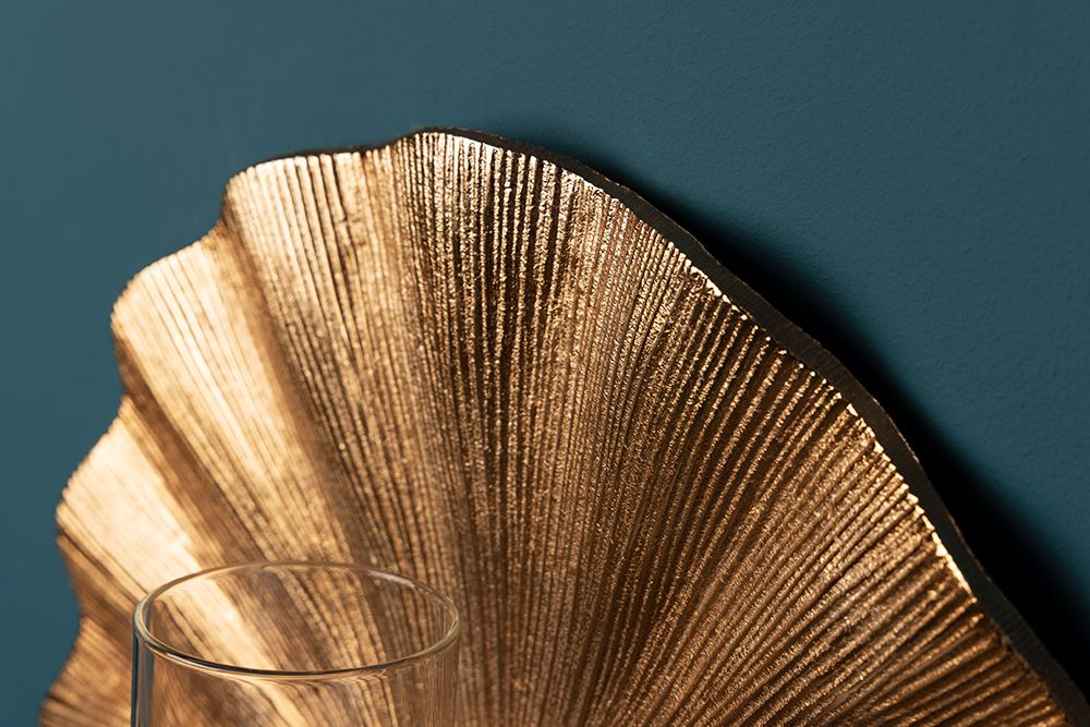 Dekorativer Kerzenhalter GINKGO 44cm gold handmade Metall Wandteelicht