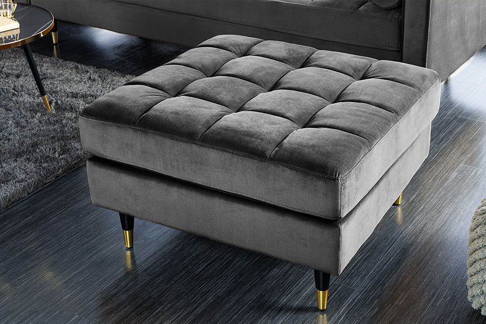 Design Hocker COZY VELVET 80cm grau Samt goldene Füße