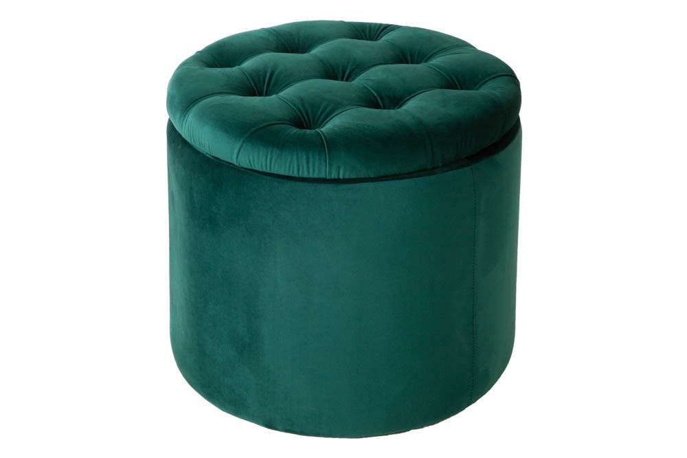 Eleganter Hocker MODERN BAROCK 50cm dunkelgrün Samt Aufbewahrungkorb