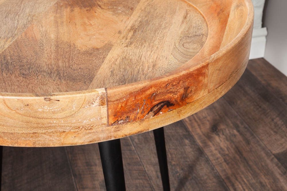Massiver Beistelltisch PURE NATURE 45cm natur Mangoholz rund mit schwarzen Metallbeinen