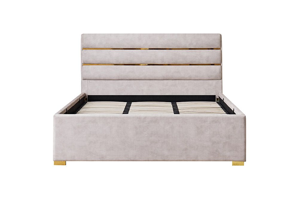 Modernes Boxbett METROPOLITAN 180x200cm beige Samt mit Lattenrost und Stauraum