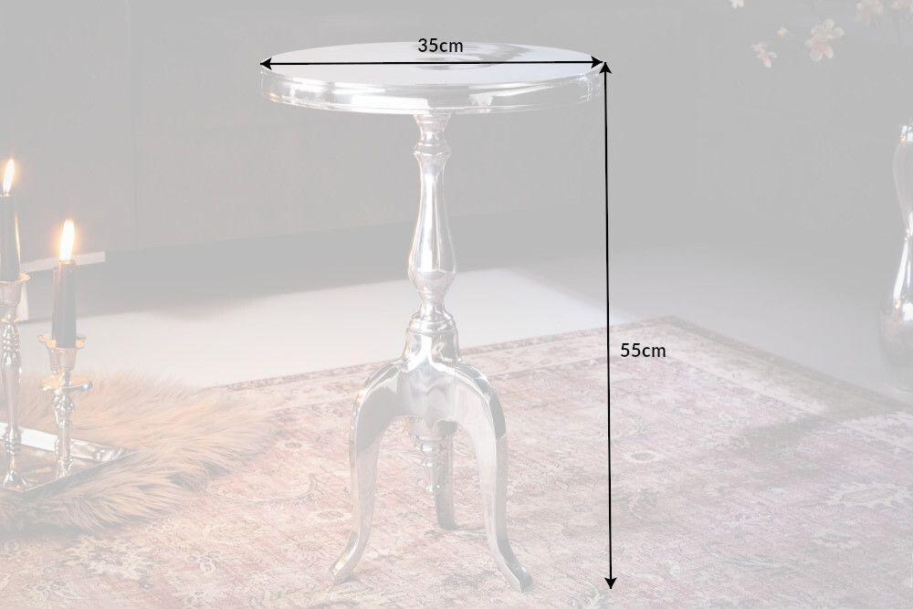 Eleganter Beistelltisch SAVOY 55cm silber poliert Dreibein mit runder Platte