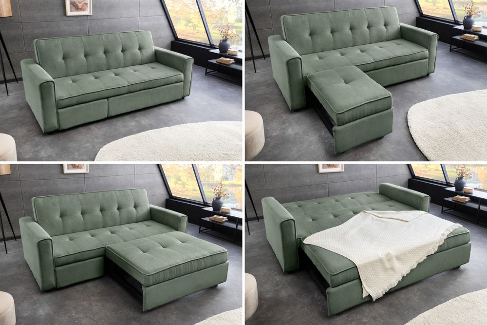 Ausziehbares Schlafsofa SMART 180cm grün Cord 2-Sitzer Couch mit Nosagfederung