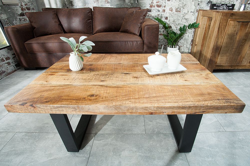 Design Couchtisch IRON CRAFT 100cm Mangoholz Eisen Industrial Design massiv schwarzes Gestell
