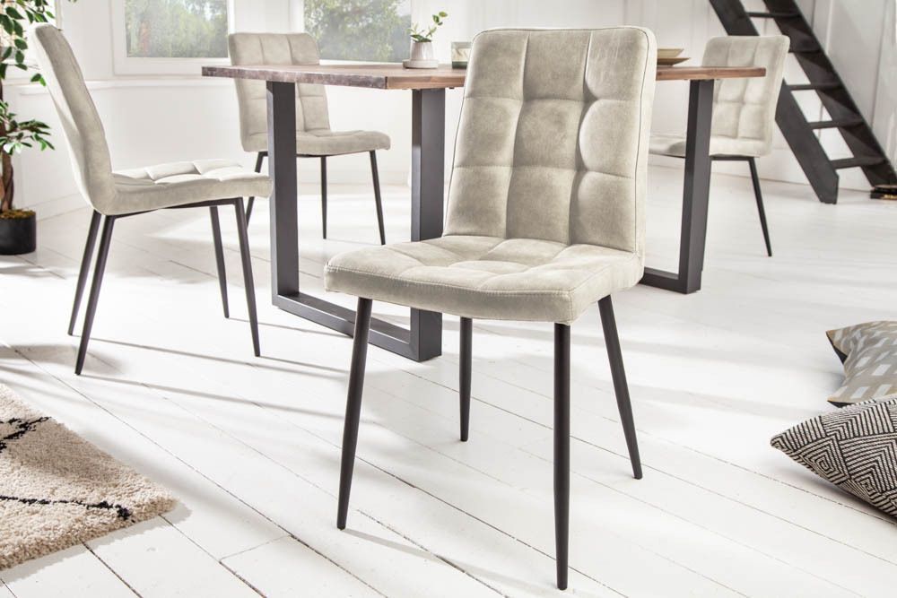 Retro Design Stuhl MODENA stone grau mit Ziersteppung