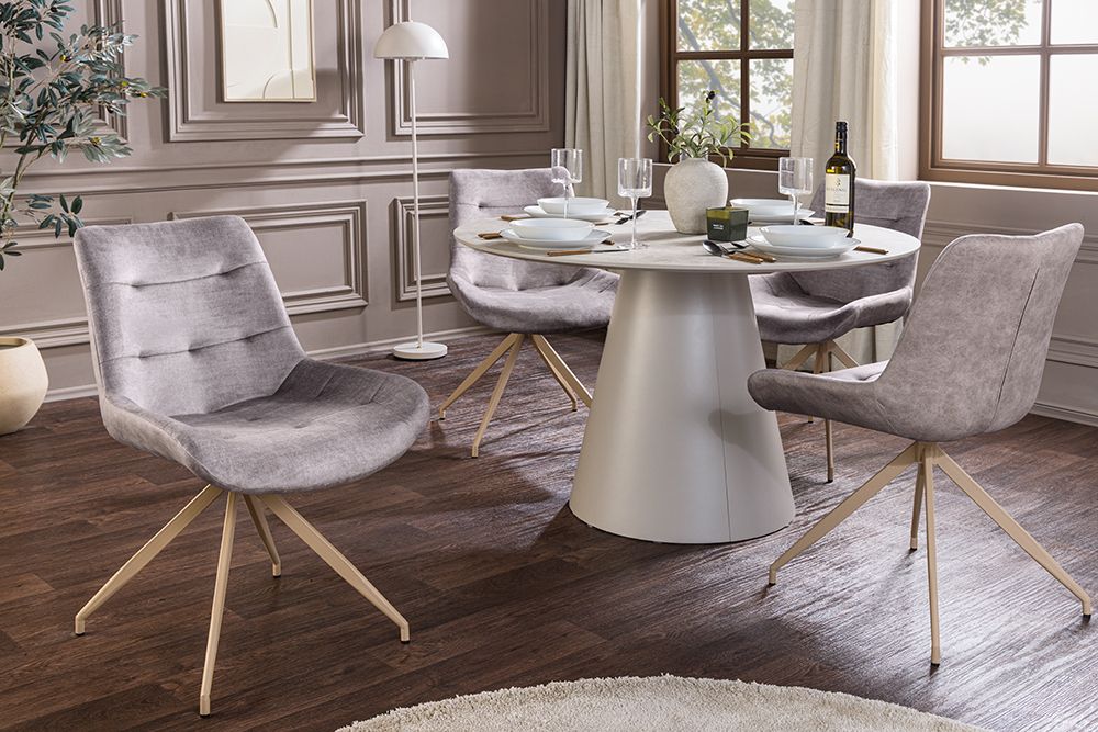 Design Stuhl DIVANI taupe Samt beiges Metallgestell