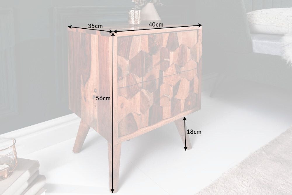 Massivholz Beistelltisch MYSTIC LIVING 60cm braun Sheesham stone finish Nachttisch
