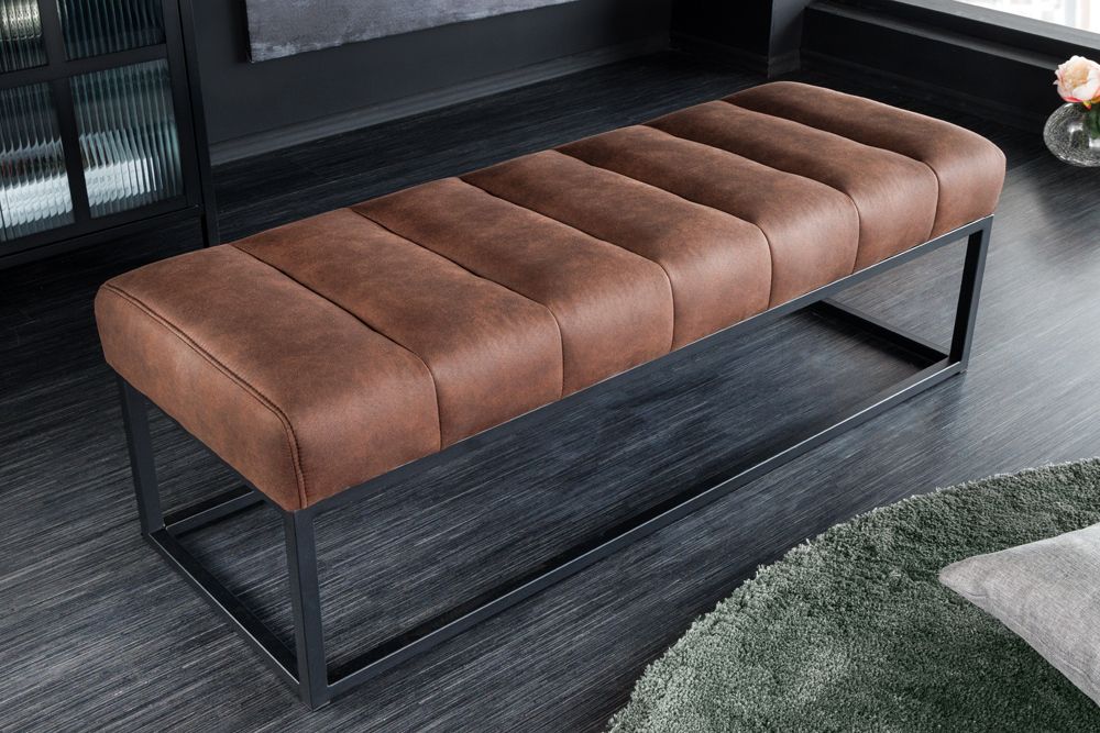 Design Sitzbank PETIT BEAUTÉ 110cm antik braun Microfaser schwarzes Metallgestell