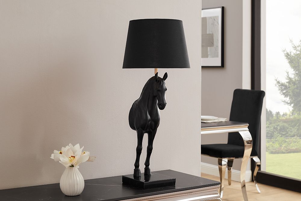 Extravagante Tischlampe BLACK BEAUTY 75cm schwarz gold Pferde-Skulptur