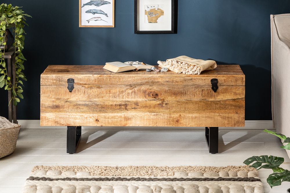 Industrial Truhenbank FACTORY LOFT 115cm Mangoholz natur Sitzbank