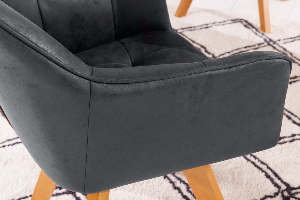 Design Stuhl LOFT antik grau Microfaser drehbar massiv Buchenholz mit Armlehne