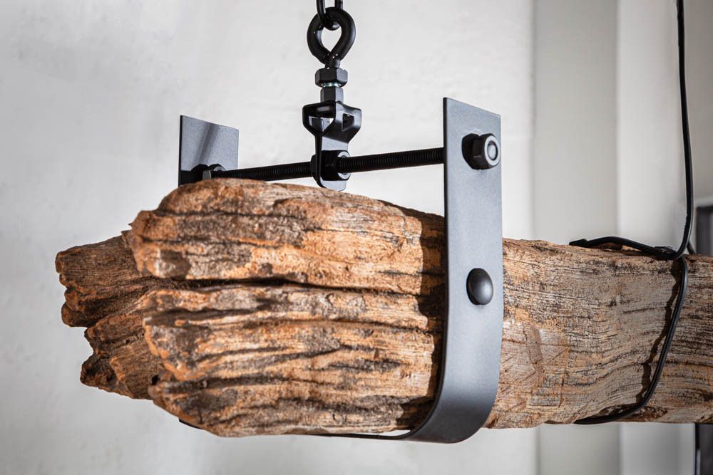 Industrial Hängelampe BARRACUDA 152cm recyceltes Massivholz mit 5 Leuchten