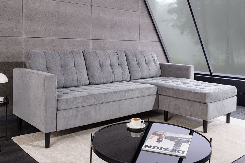 Modernes Ecksofa STOCKHOLM 220cm grau Cordstoff Federkern 3-Sitzer-Sofa