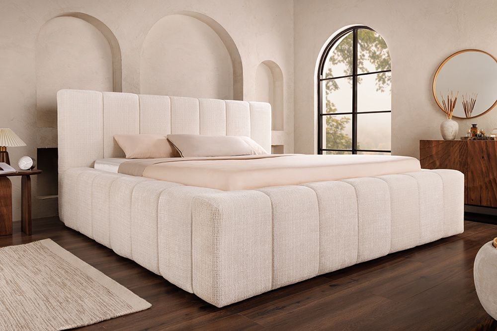 Boxbett SAVOY 180x200cm weiß Chenille Cremona mit Lattenrost und Stauraum