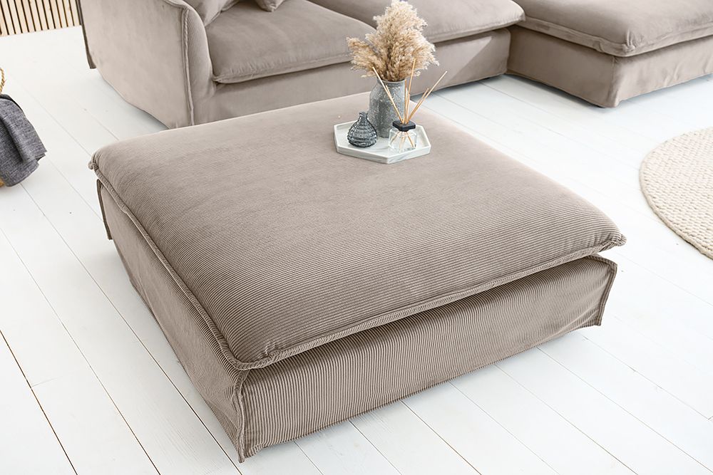 Großer Sitzhocker HEAVEN 100cm greige Cord Sofahocker abnehmbarer Bezug