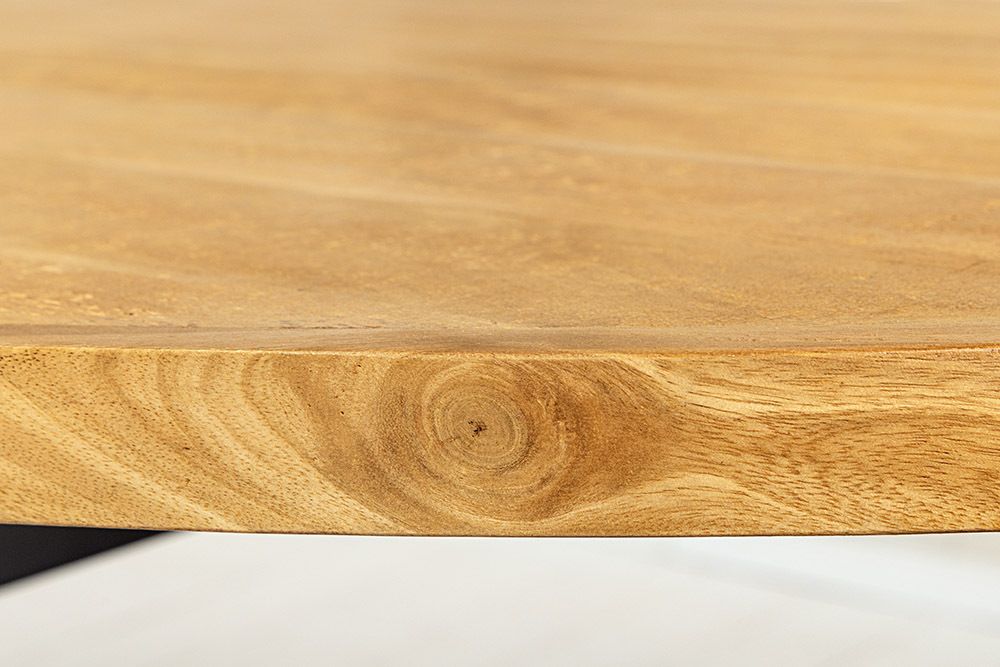 Massiver Esstisch GALAXIE 240cm braun Mangoholz oval schwarz Eisen Sterngestell