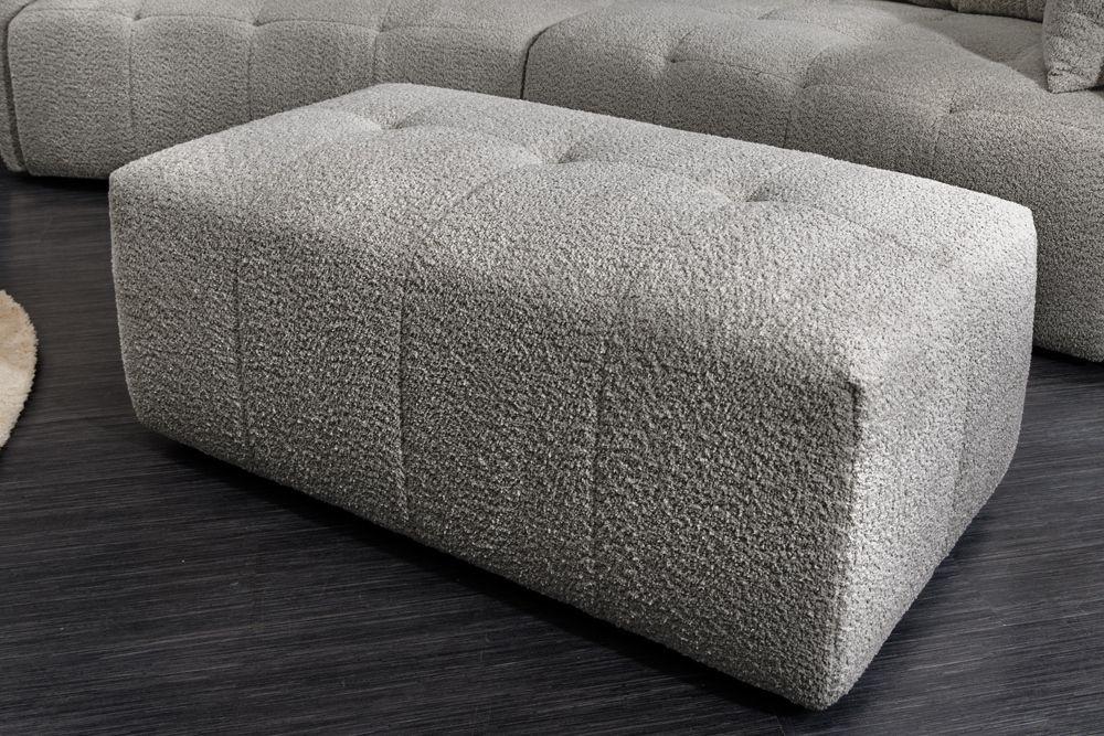 Moderner Hocker ROYAL 120cm grau Bouclé Federkern Sitzhocker Fußhocker