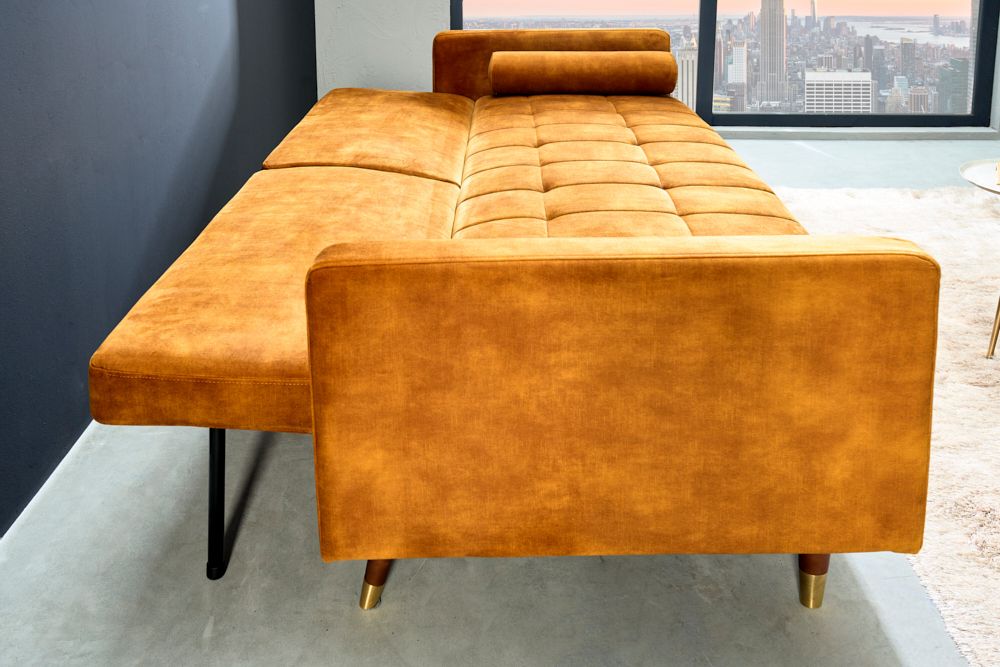 Modernes Schlafsofa COUTURE 200cm senfgelb Microvelours 3-Sitzer Couch mit Schlaffunktion