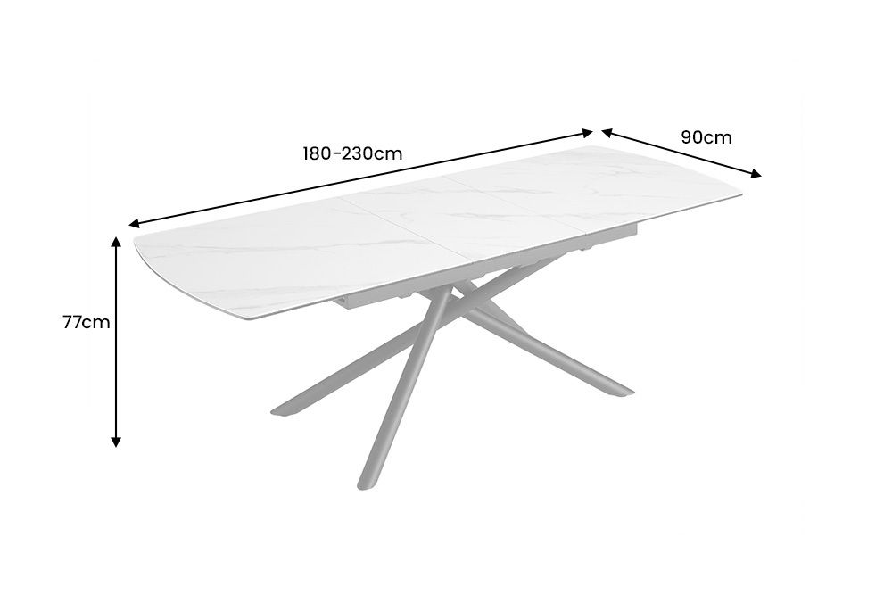Ausziehbarer Esstisch MIKADO 180-230cm weiß Keramik schwarz Sterngestell