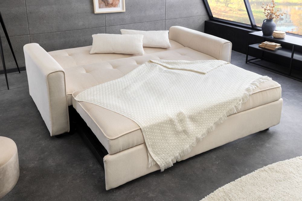 Ausziehbares Schlafsofa SMART 180cm beige Cord 2-Sitzer Couch mit Nosagfederung