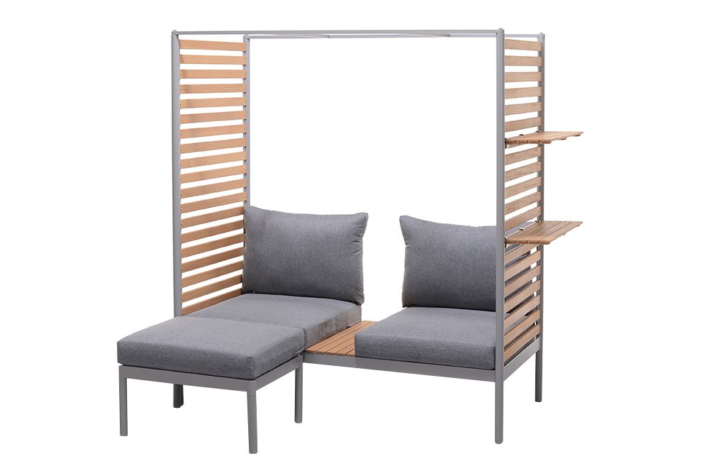 Outdoor Balkonlounge 2-Sitzer COCOONING anthrazit Aluminium Holz mit Hocker wetterfest