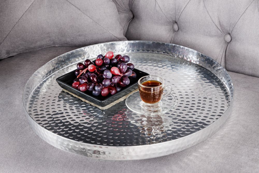Design 2er Set Beistelltisch ELEMENTS 55cm silber Hammerschlag handmade rund