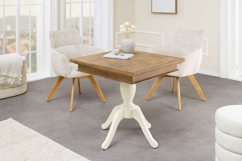 Massiver Esstisch HAMPTONS 70cm hellbraun creme recycelte Pinie Bistrotisch