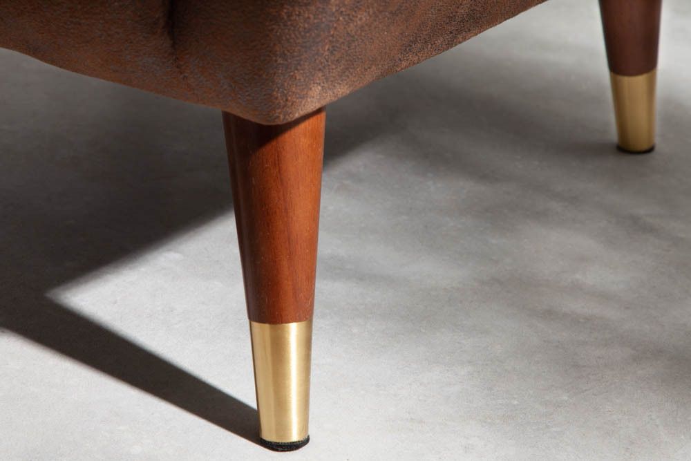 Retro Design Sessel DON antik braun goldene Fußkappen mit Federkern