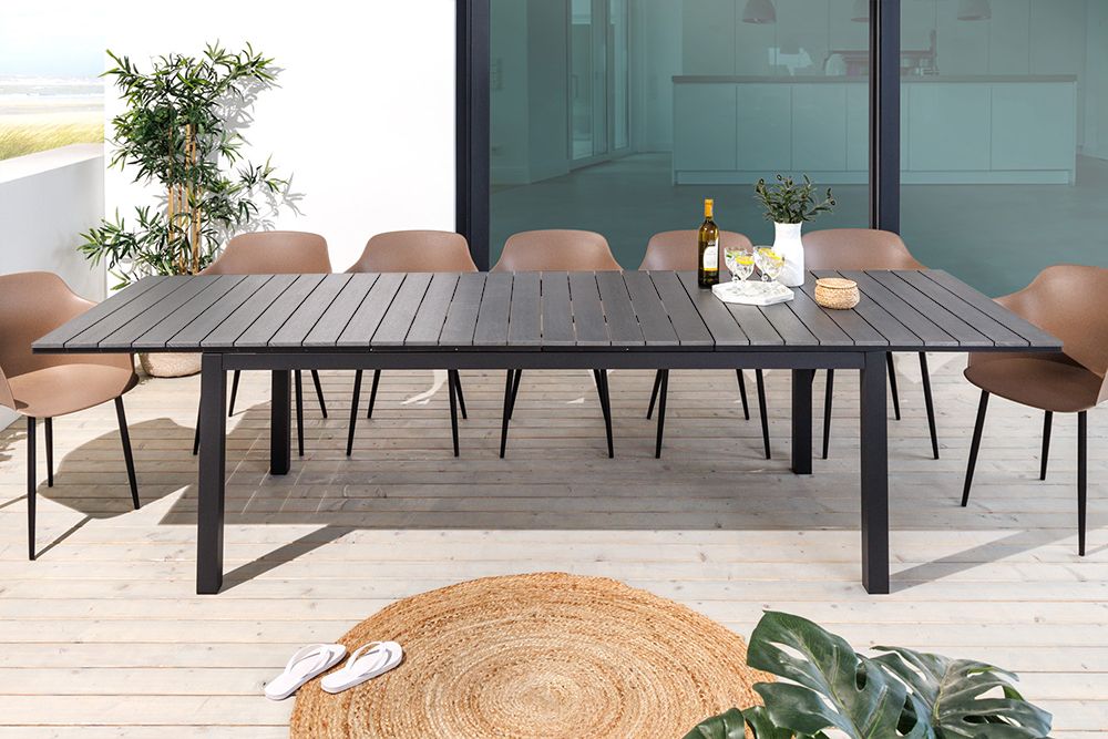 Ausziehbarer Gartentisch DESIGNO 200-250-300cm grau Aluminium In- und Outdoor Esstisch
