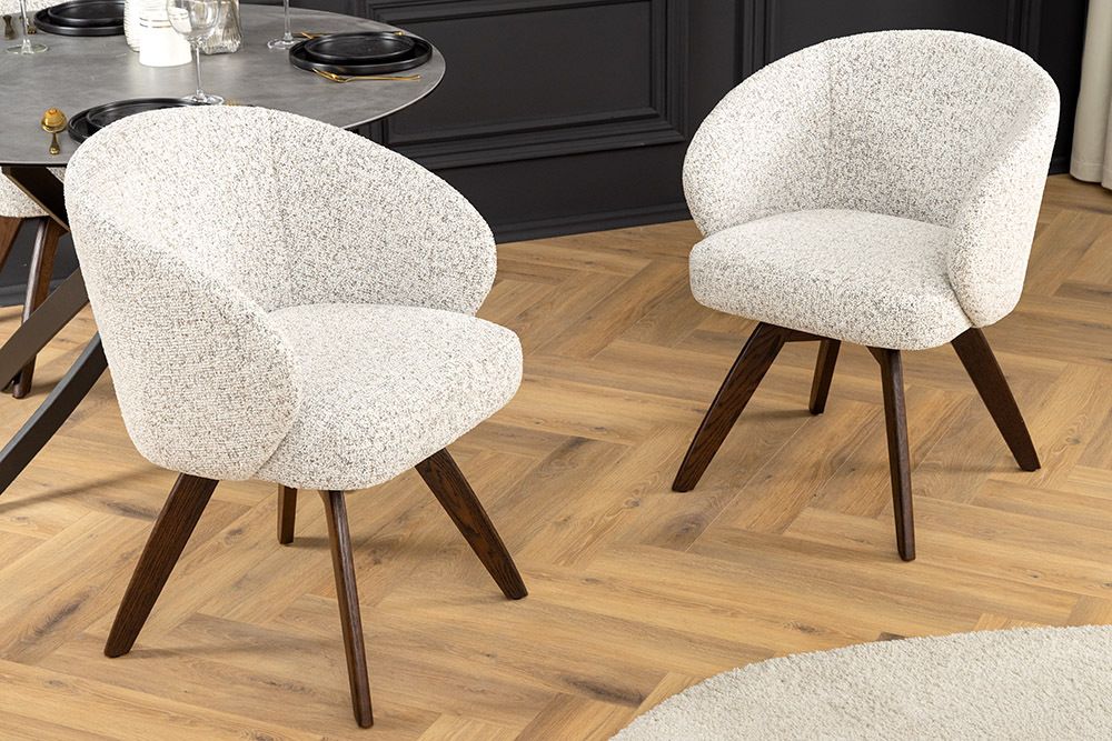 Drehbarer Stuhl WALKÜRE beige Eichenholz mit Taschenfederkern und Armlehne Walnuss