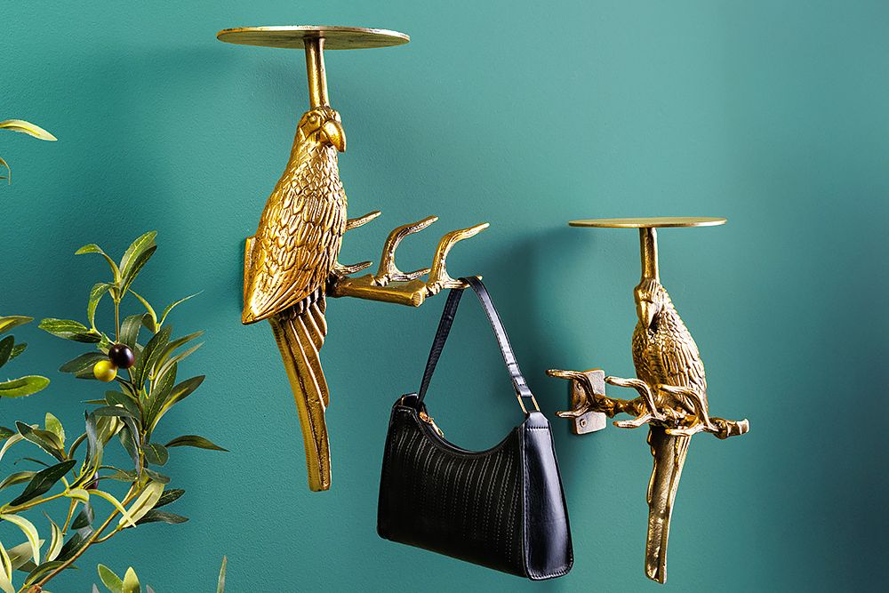 2er Set Wandgarderobe WILDLIFE BIRDS 45cm gold Metall Hammerschlag Design handmade