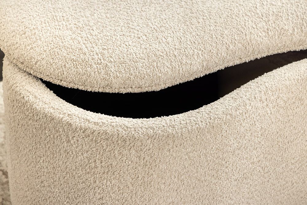Extravagante Polsterbank ELEMENTAL 120cm champagner beige Feinstrick Bouclé mit Stauraum